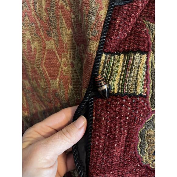 Indigo Moon Womens Jacket Patchwork Embroidered Maroon Gold Black M Unique Artsy - Picture 3 of 11